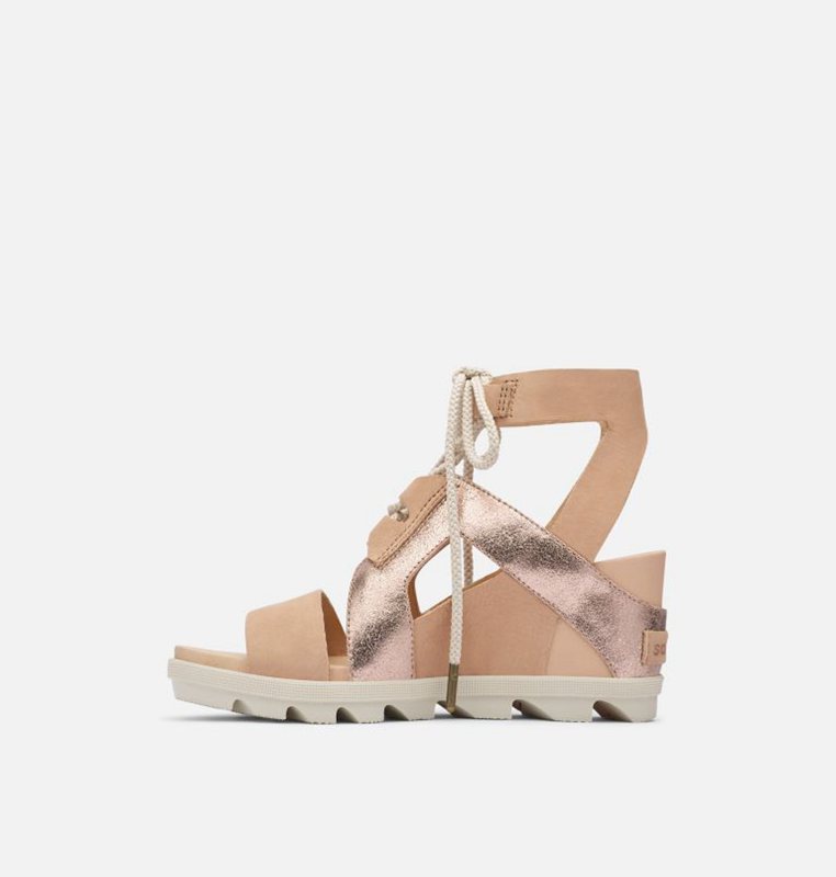 Womens Sandals Beige/Brown - Sorel Joanie™ II Ankle Lace Wedge - 620-YTFVZJ